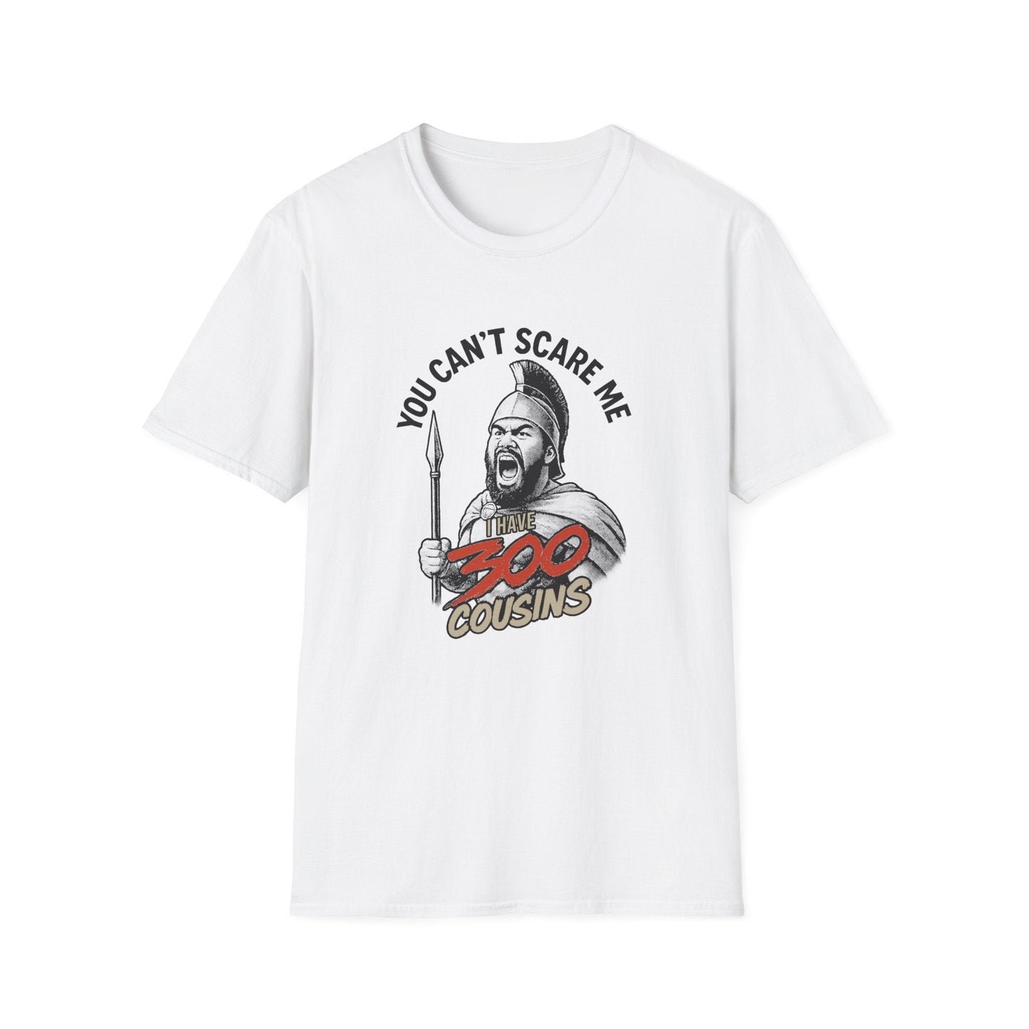 Soft unisex tee by Monster Digital featuring 300 Cousins design, made in the USA, comfortable cotton fabric.