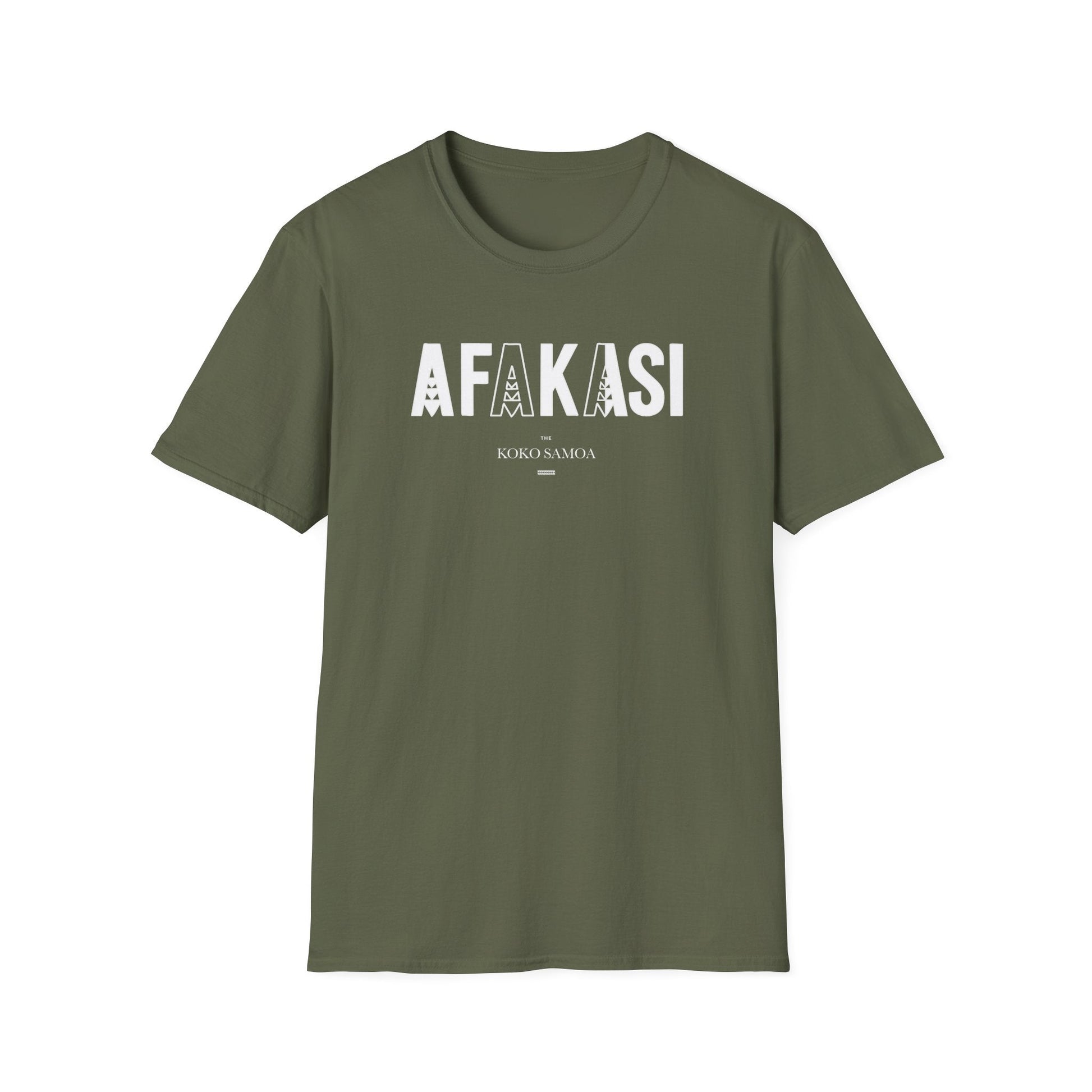White unisex soft tee by Monster Digital with Afakasi USA logo, comfortable cotton fabric, casual style.