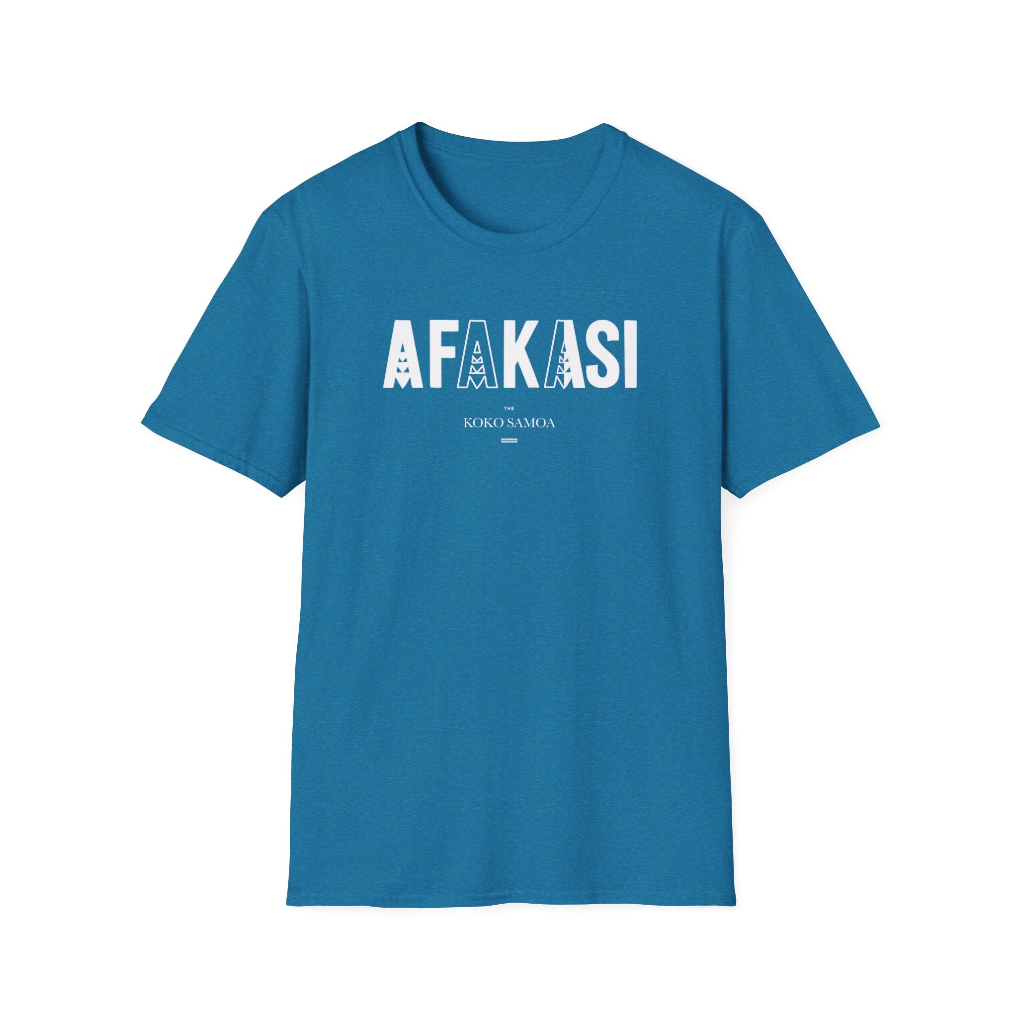 White unisex soft tee from Monster Digital featuring the Afakasi design, made for comfort and casual wear.