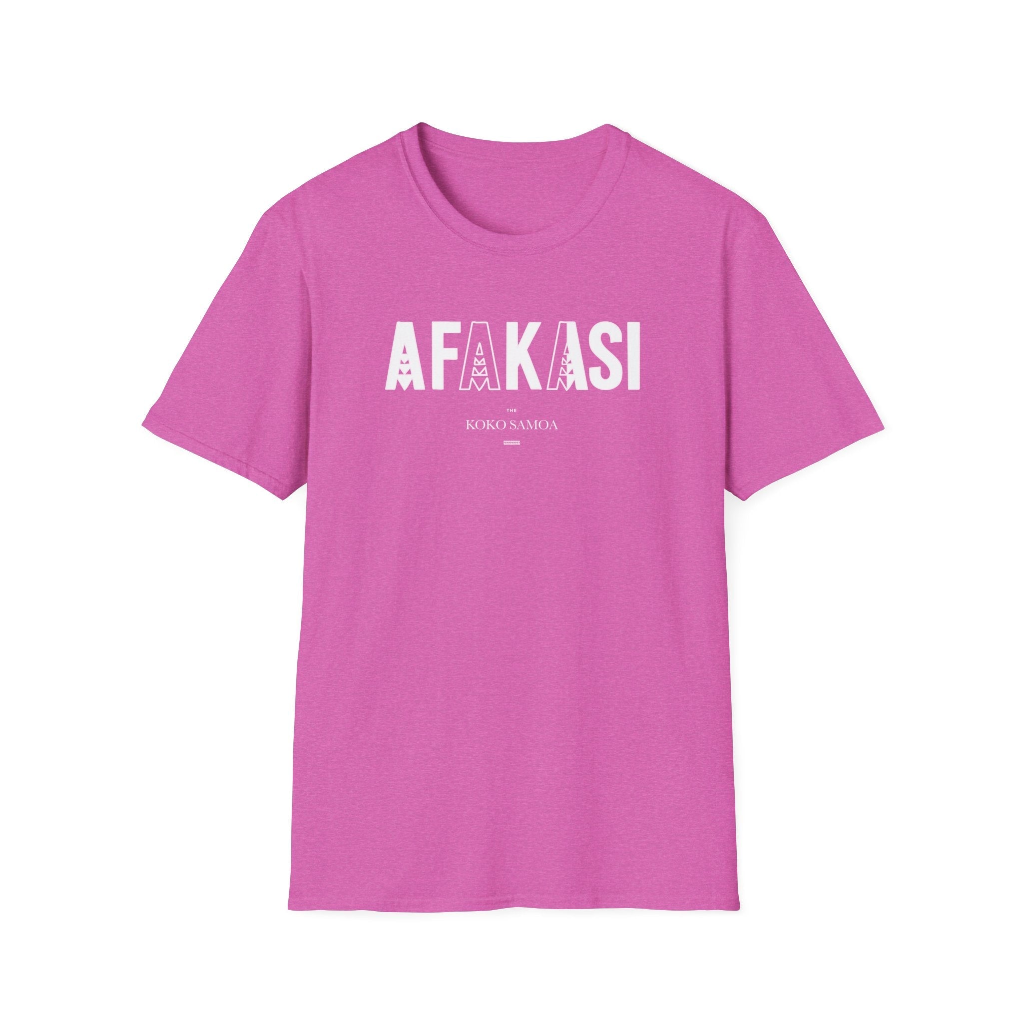 White unisex soft tee from Monster Digital featuring the Afakasi design, made in the USA, comfortable and casual clothing option.