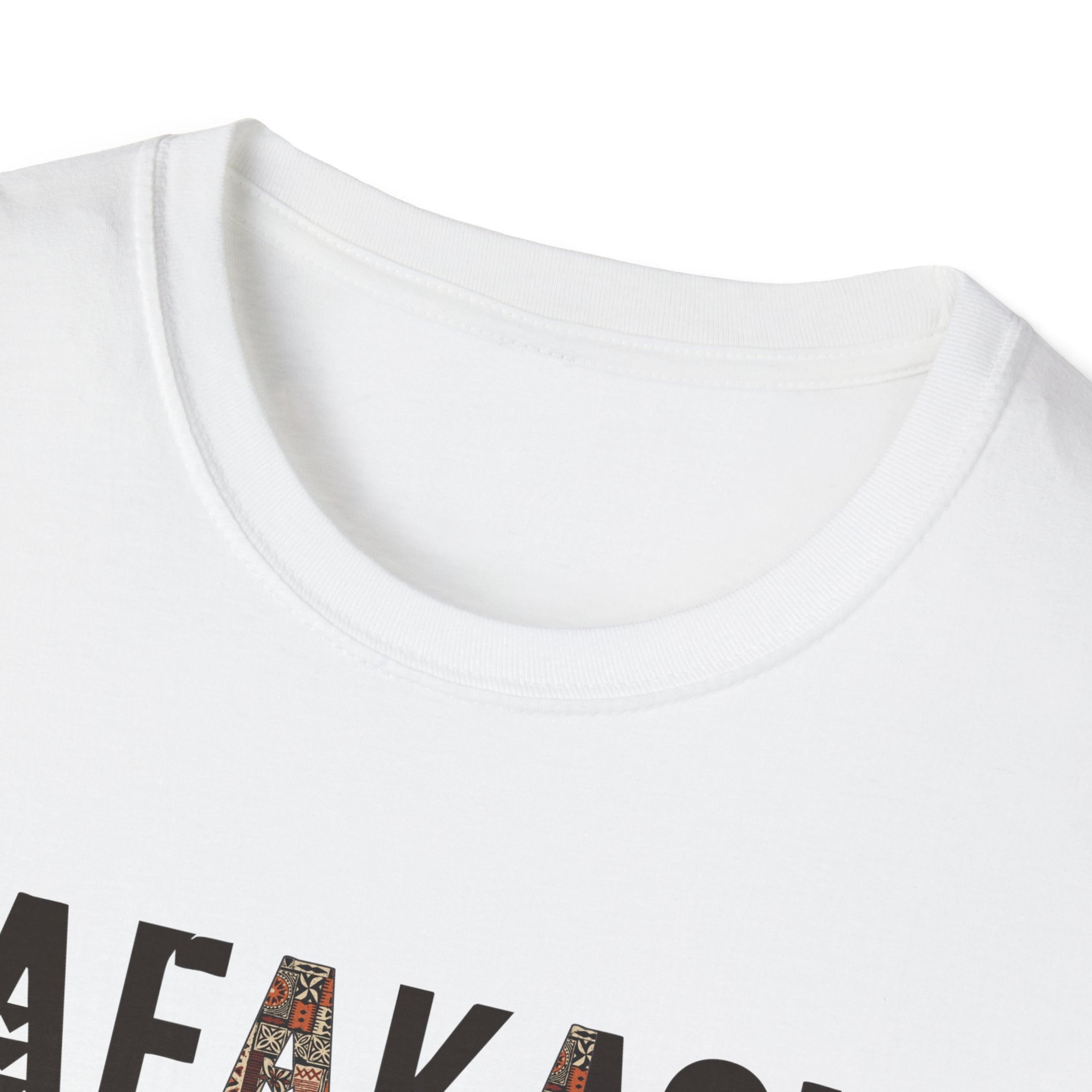 White unisex soft tee from Monster Digital featuring the Afakasi design, casual and comfortable for everyday wear.