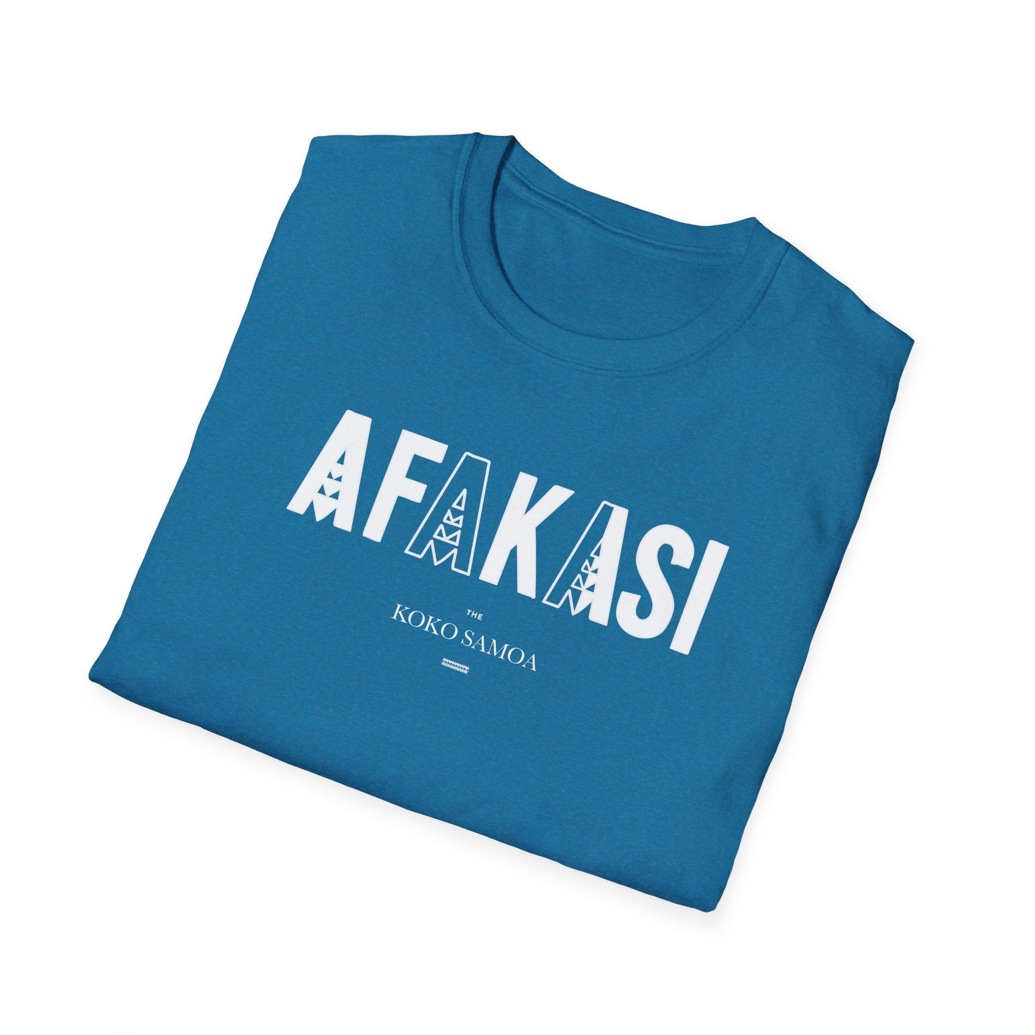 White unisex soft tee by Monster Digital featuring the Afakasi design, casual fit, and comfortable fabric.