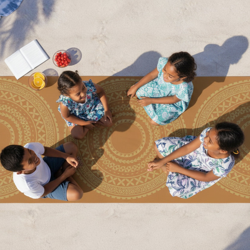 Golden Sun Multipurpose Lavalava by MWW on Demand, 38x81 inches polyester fabric, versatile wearable for various uses.