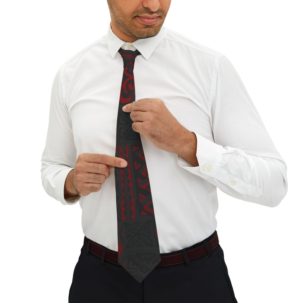 Red Elei necktie, stylish accessories for men, featuring a vibrant red design on a classic necktie.