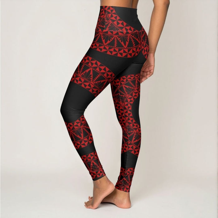 PasifikaOne High Waisted Yoga Leggings - Tonga Black & Red - USA - The Koko Samoa