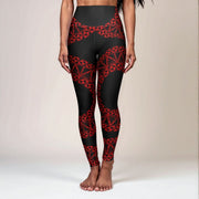 PasifikaOne High Waisted Yoga Leggings - Tonga Black & Red - USA - The Koko Samoa