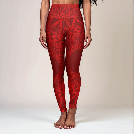 PasifikaOne High Waisted Yoga Leggings - Tonga Red - USA - The Koko Samoa