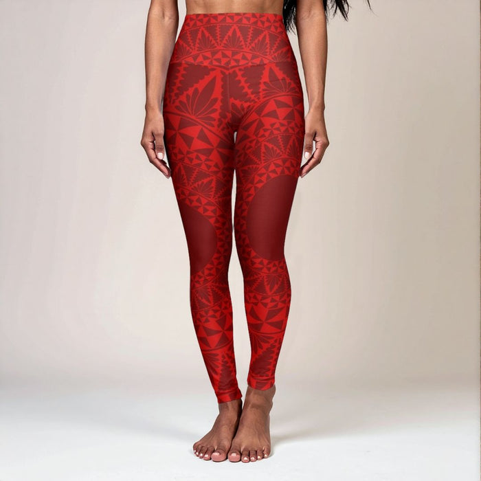 PasifikaOne High Waisted Yoga Leggings - Tonga Red - USA - The Koko Samoa