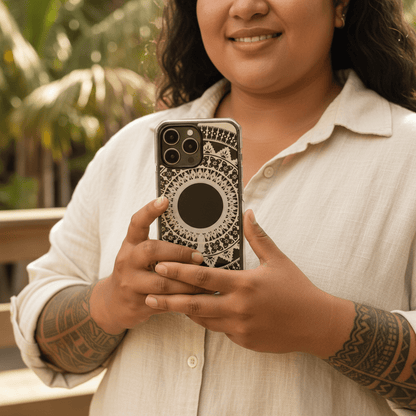 WOYC PasifikaOne MagSafe clear iPhone case featuring Fiji Reversed design, showcasing a transparent protective cover for iPhone.