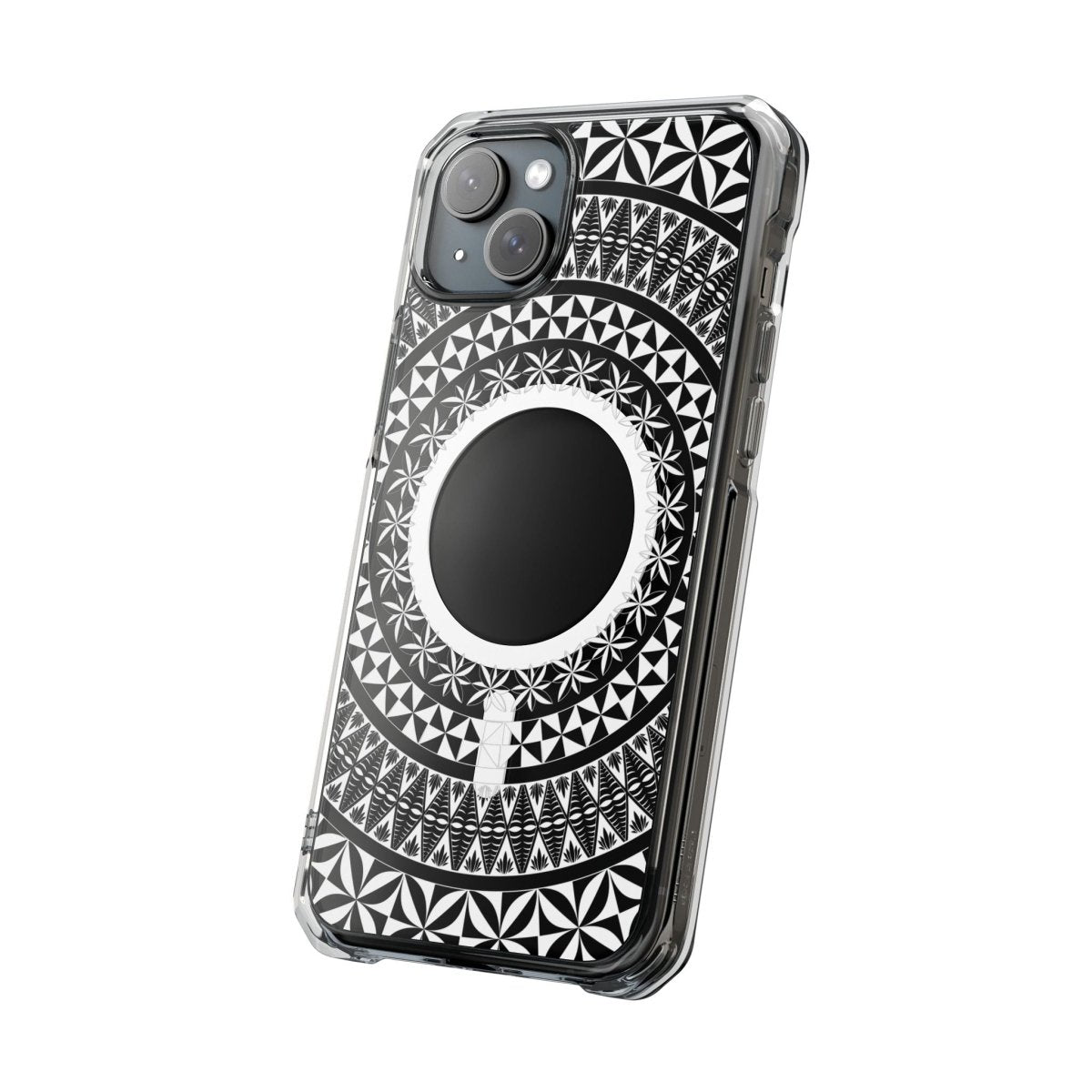 PasifikaOne MagSafe clear phone case featuring Tongan design, showcasing a transparent protective cover for iPhones.