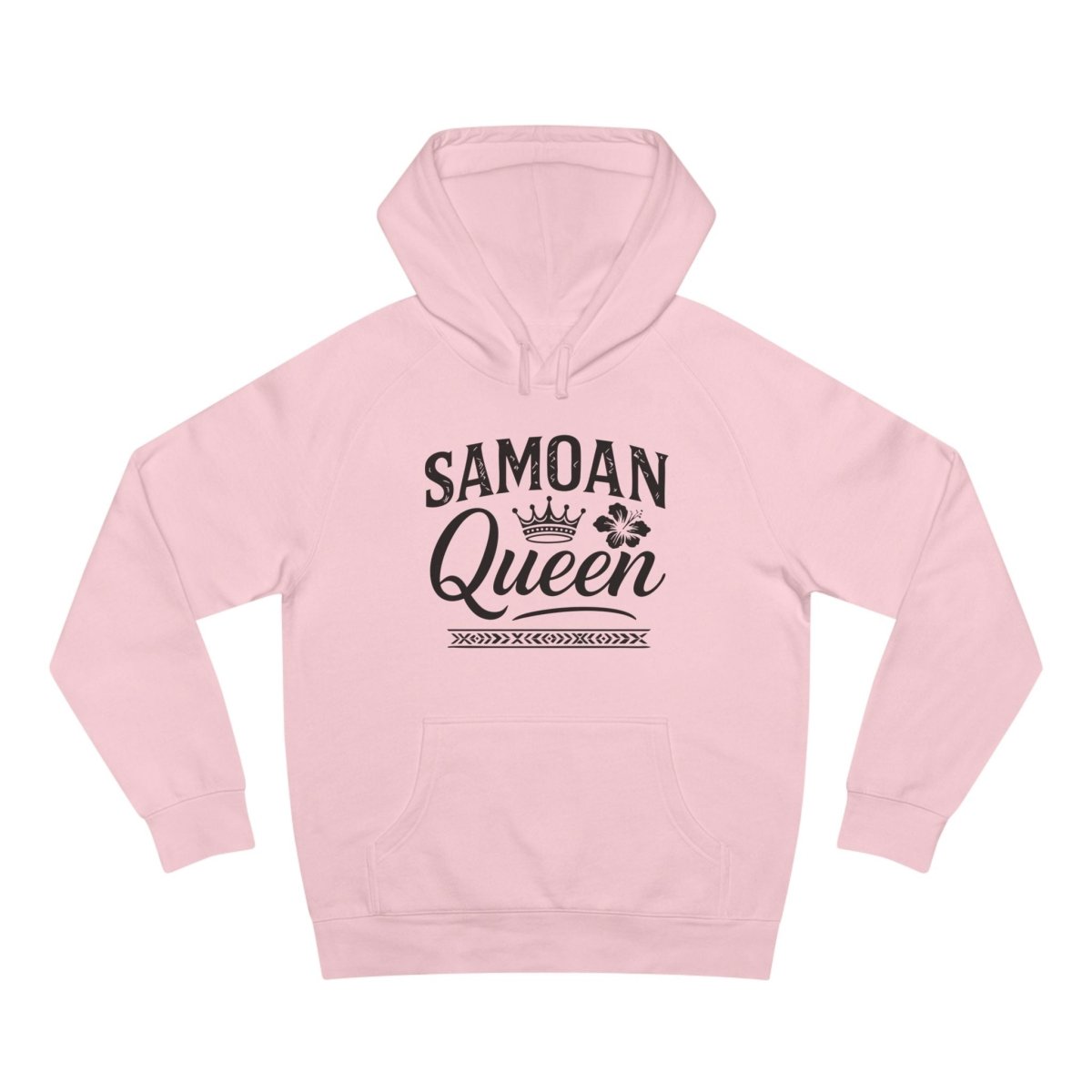 Black IslandSoft™ Hoodie by Printify featuring Samoan Queen design, available in XS to XL, casual wear for women.