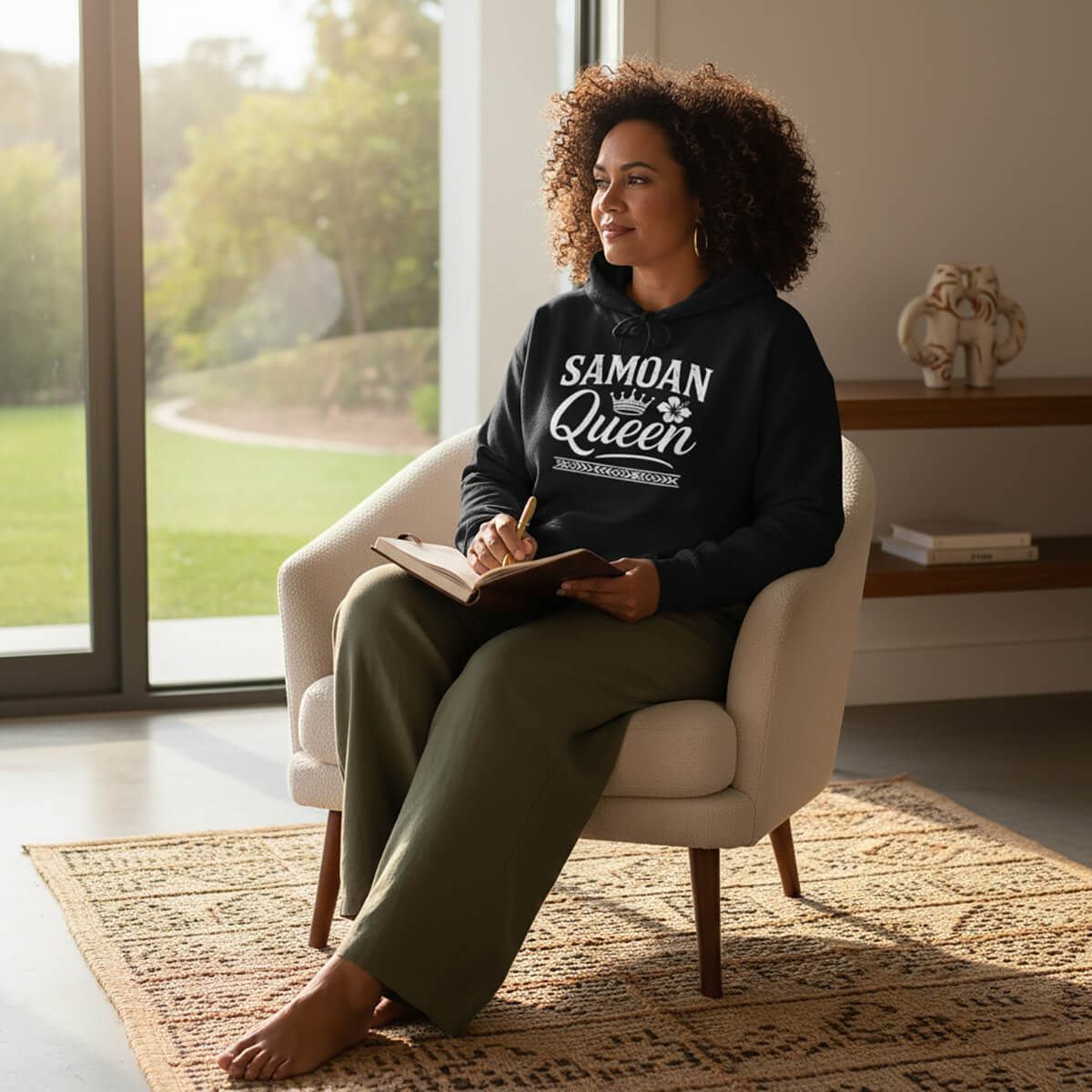 Black IslandHeavy™ hoodie by The Print Bar featuring Samoan Queen design, available in plus sizes 2XL-5XL, soft and comfortable.