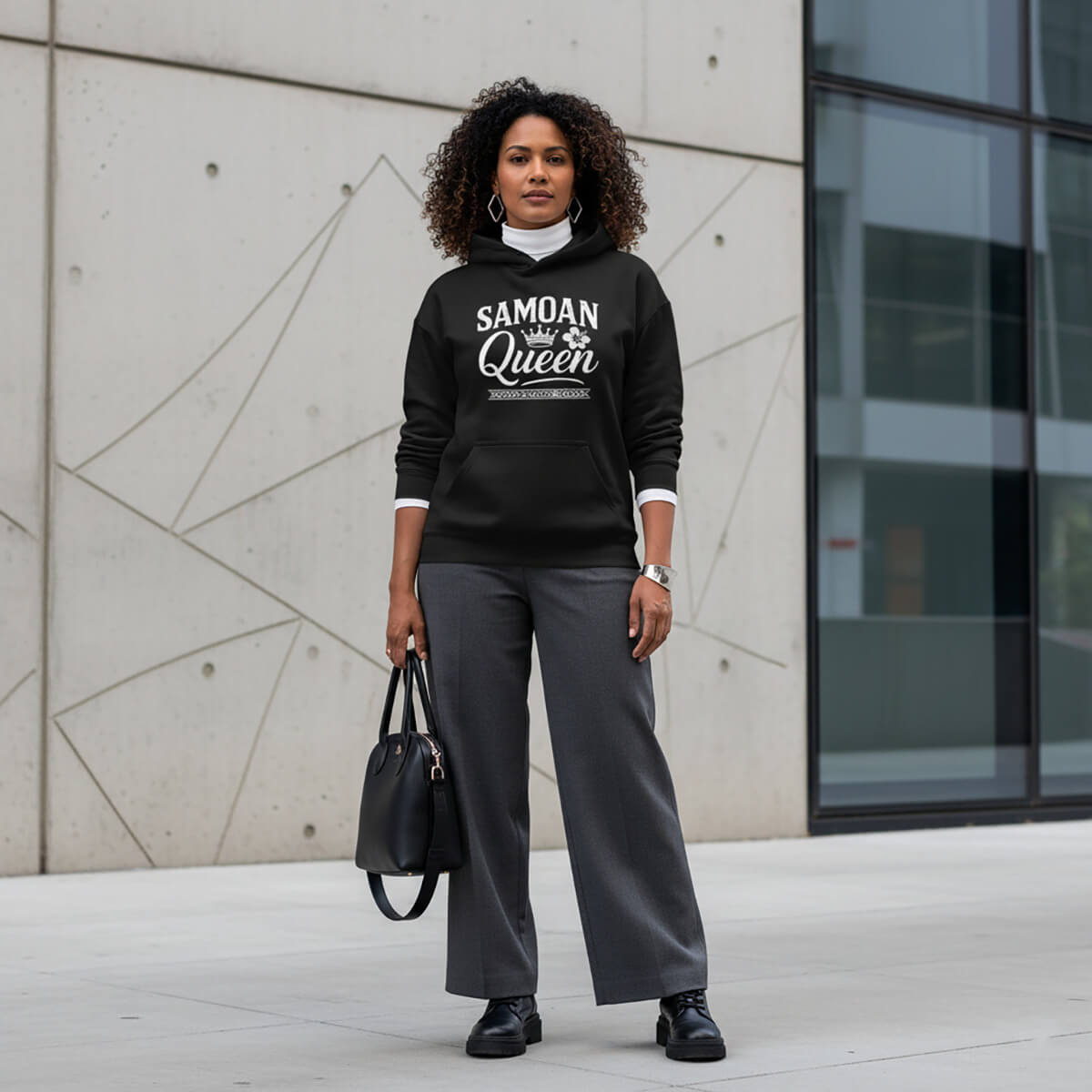 Black IslandHeavy™ Hoodie by The Print Bar featuring Samoan Queen design, available in Plus 2XL-5XL, premium soft fabric.