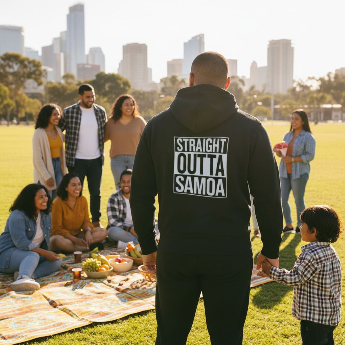Black IslandHeavy™ hoodie by The Print Bar, plus 2XL-5XL, with "Straight Outta" design, soft fabric, and comfortable fit.