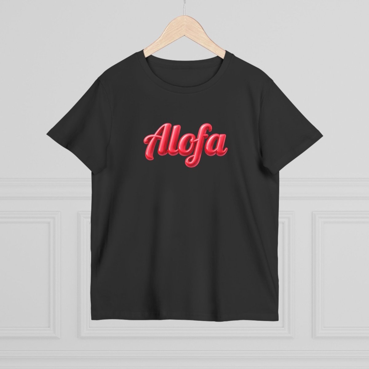 Black unisex Soft Women's Maple Tee by Alofa, made by Printify, shown in XS size with a comfortable, relaxed fit.