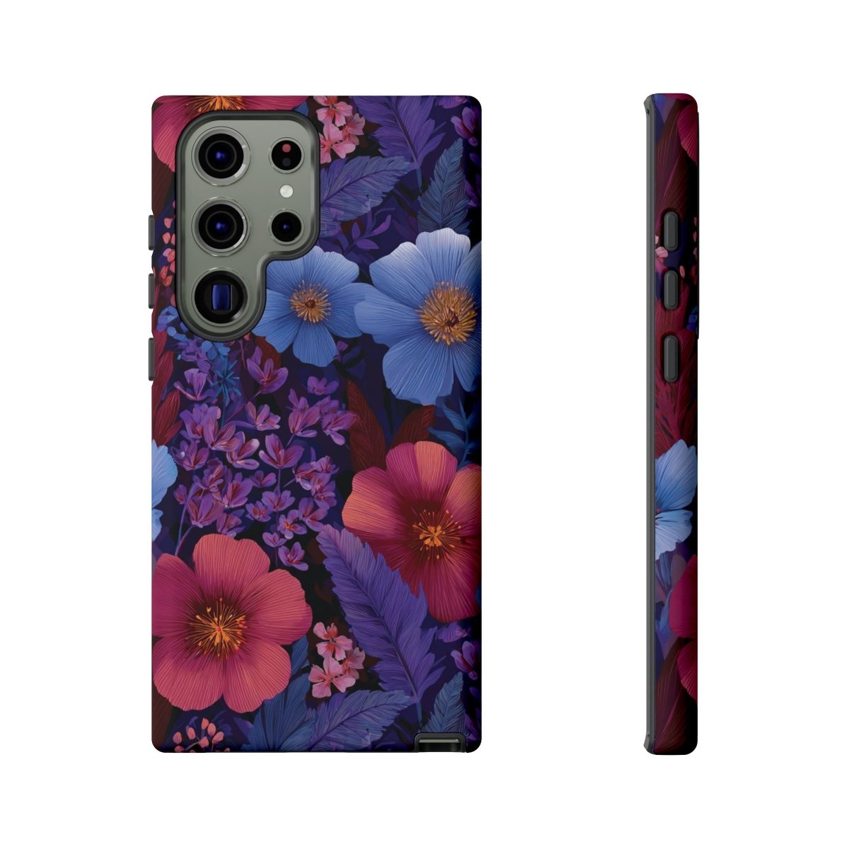 Samsung Tough Phone Case in Lavender Tropics by Printify, featuring tropical pattern, designed for durable protection.
