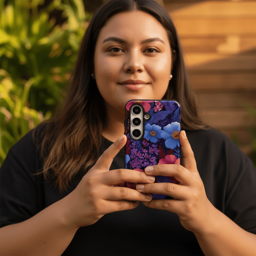 Samsung Tough Phone Case with Lavender Tropics design, featuring vibrant tropical patterns for Galaxy phones.