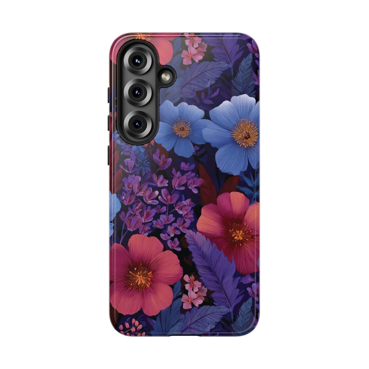 Samsung Tough Phone Case with Lavender Tropics design by Printify, featuring vibrant tropical floral pattern for Galaxy phones.
