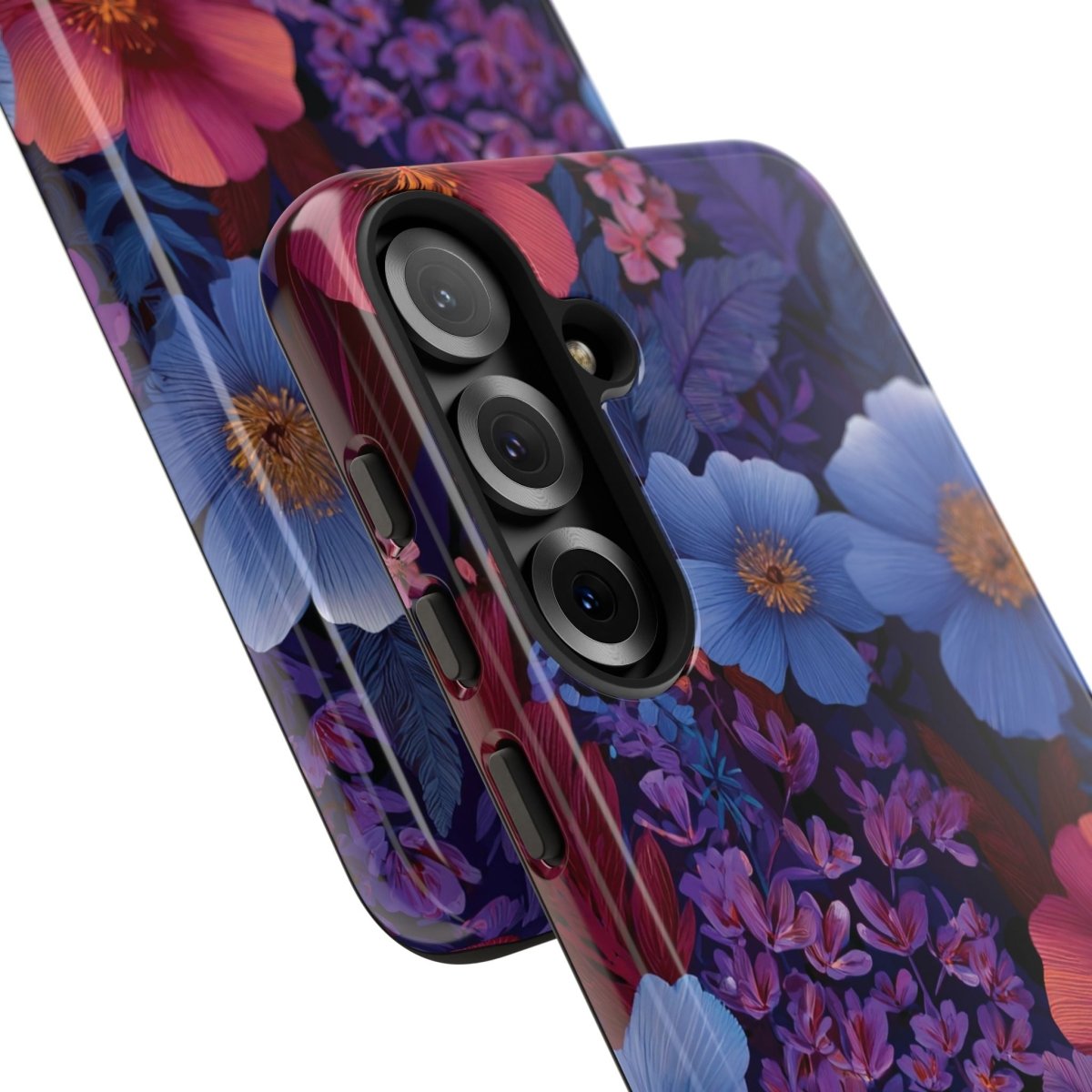 Samsung Tough Phone Case in Lavender Tropics print by Printify, designed for durable protection and vibrant tropical design.