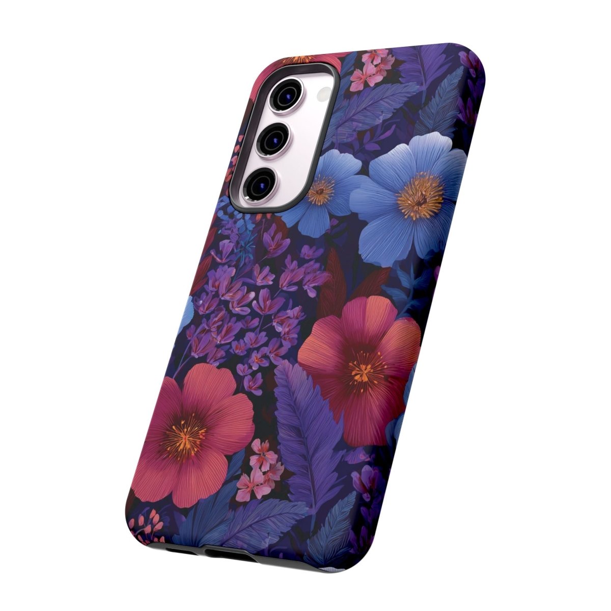 Samsung Tough Phone Case in Lavender Tropics by Printify, featuring tropical design on durable protective cover.