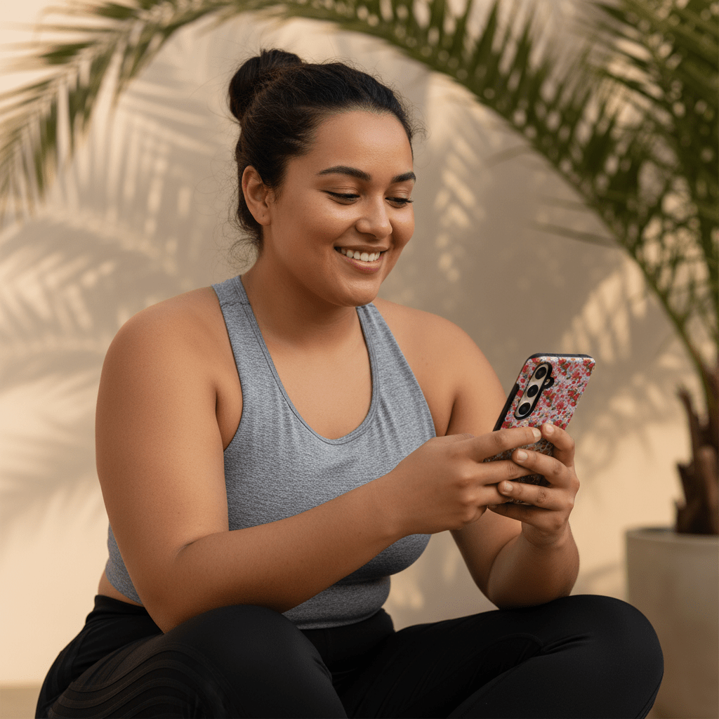 Samsung Tough Phone Case with Love & Aute design, featuring tropical motifs on a protective phone cover.