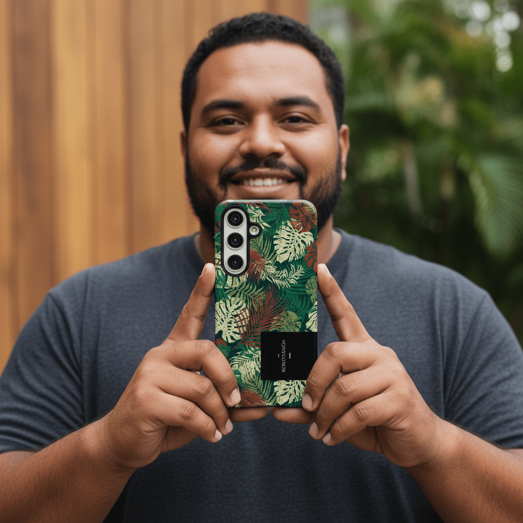 Samsung Tough Phone Case by WOYC in Tafatafa Greens, designed for durability and style, suited for AU, NZ, and USA markets.