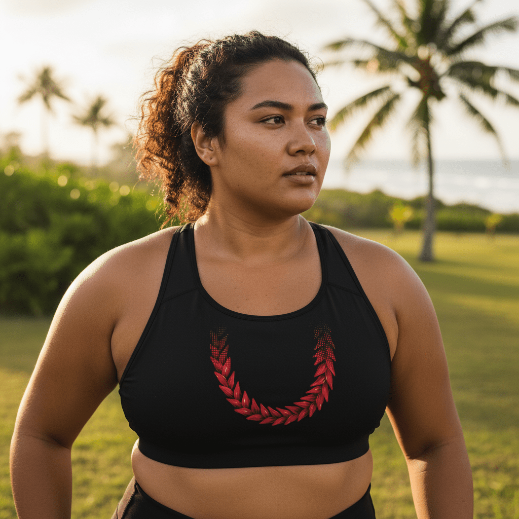 Seamless FYBY Ula Fala sports bra in vibrant tropical pattern, designed for comfort and support during active workouts.