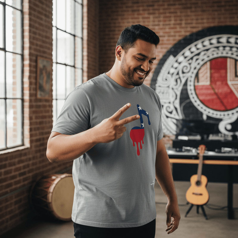 Unisex soft tee by Monster Digital featuring Samoan note design, showcasing a comfortable, casual fit and vibrant print.