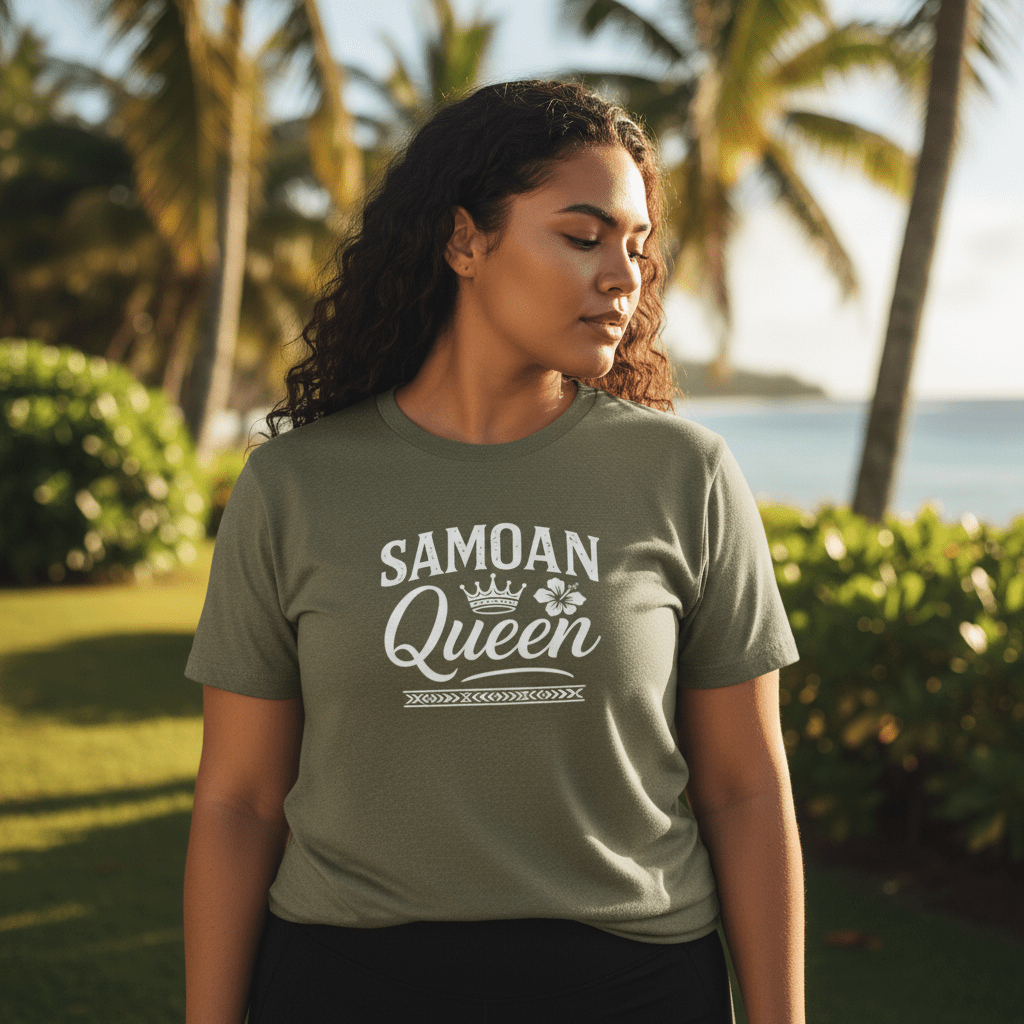 Unisex soft women's T-shirt featuring a Samoan Queen graphic by Monster Digital, casual fit and comfortable fabric.