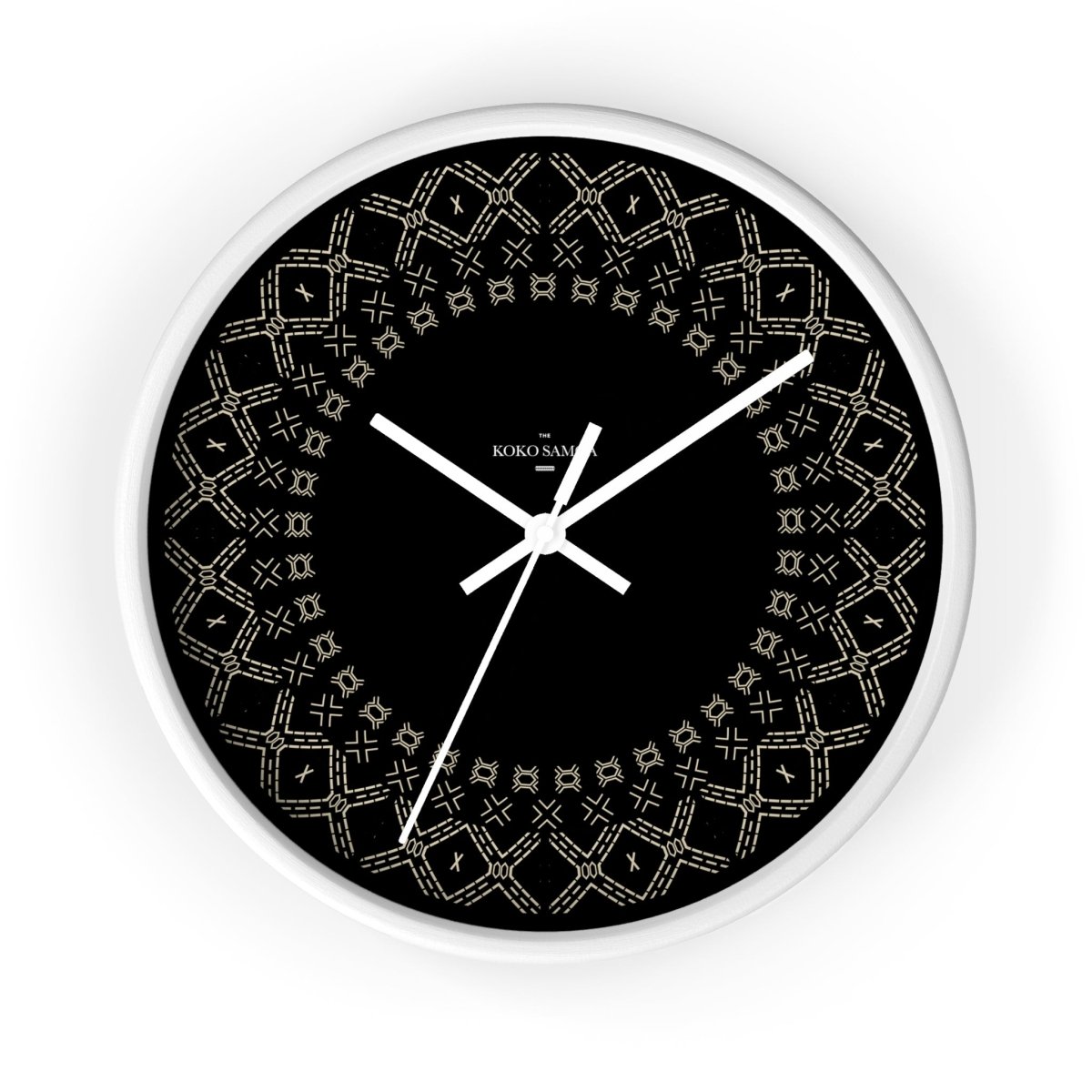 Spoke Malu wall clock with black base and white face, 10-inch (25cm) size, suitable for AU, NZ, and USA wall decor.