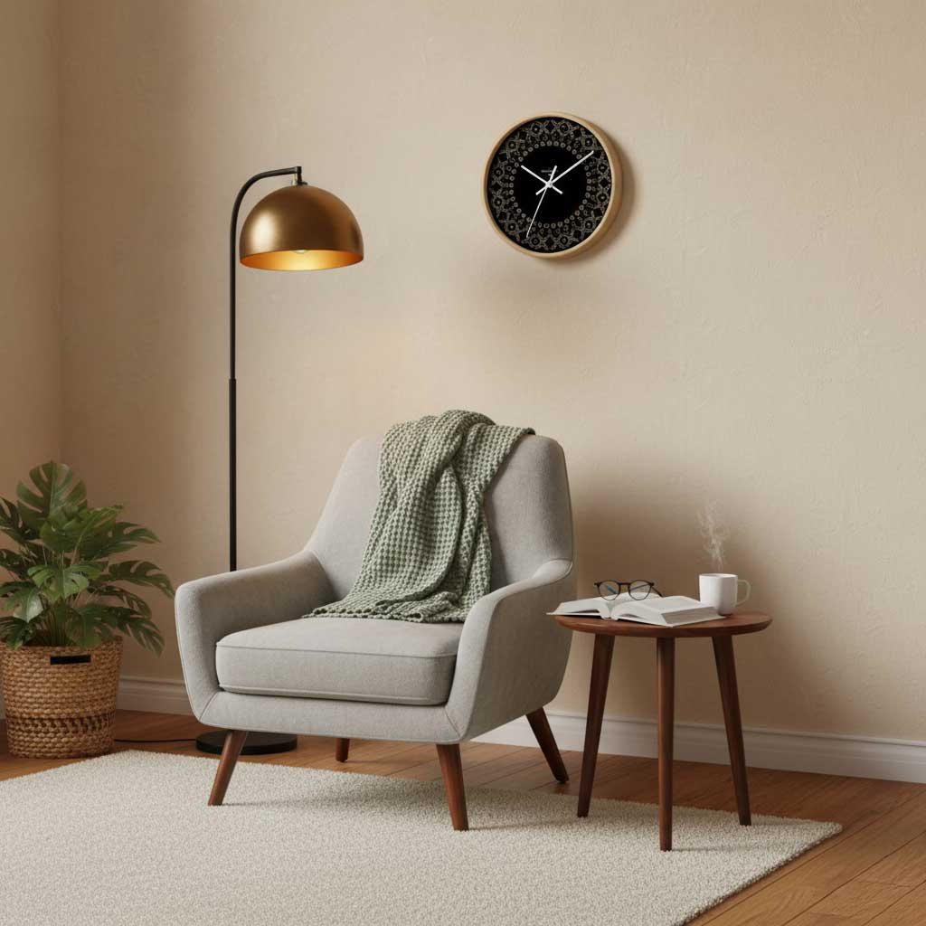 Black and white Spoke Malu wall clock, 10-inch (25cm) clock with modern design, suitable for AU, NZ, and US standards.