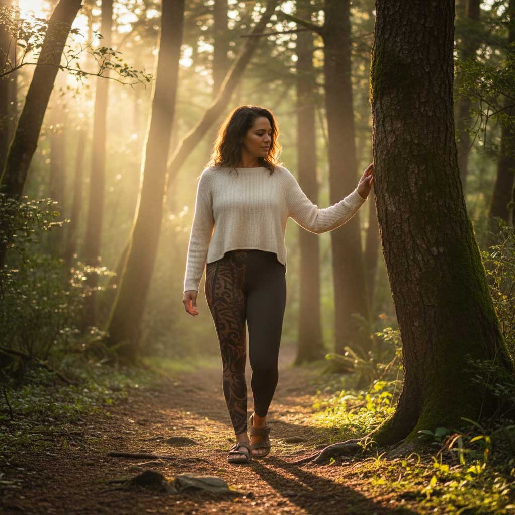 Miami Sublimation IslandRise high-waisted leggings in Bloom Mocha Mousse, plus size, showcasing comfortable fit and stylish design.