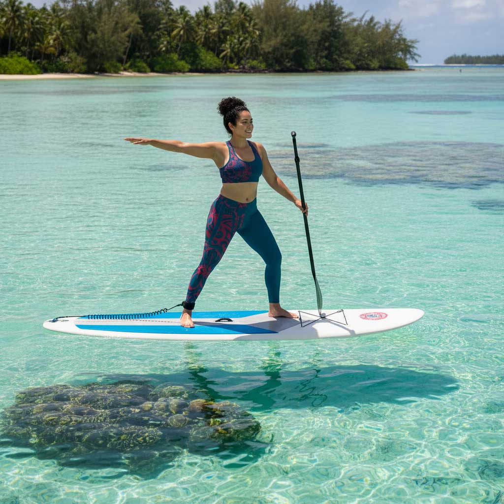 FYBY IslandFlex Mid-Rise Leggings in Bloom Winterberry Blue, plus size 2XL to 6XL, showing the vibrant floral pattern and comfortable fit.