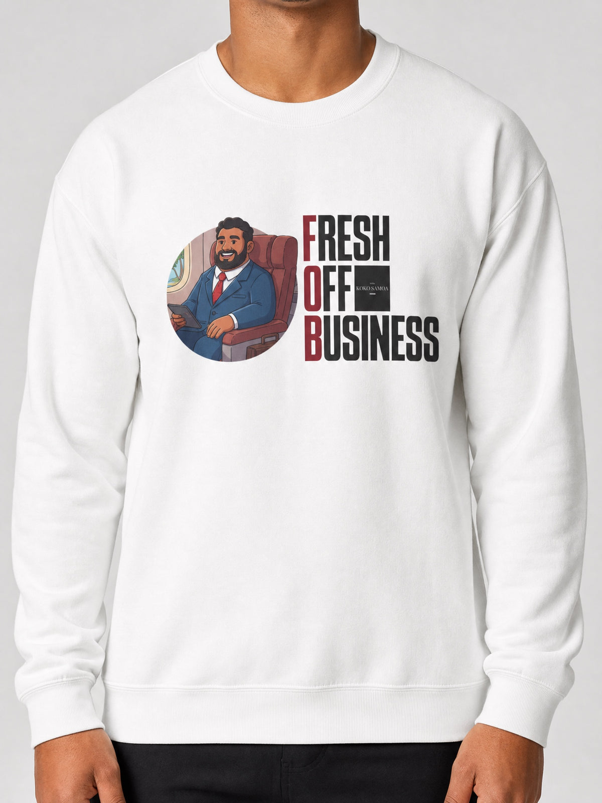Unisex Heavy Sweatshirt - Fresh Off Business on a light grey studio background