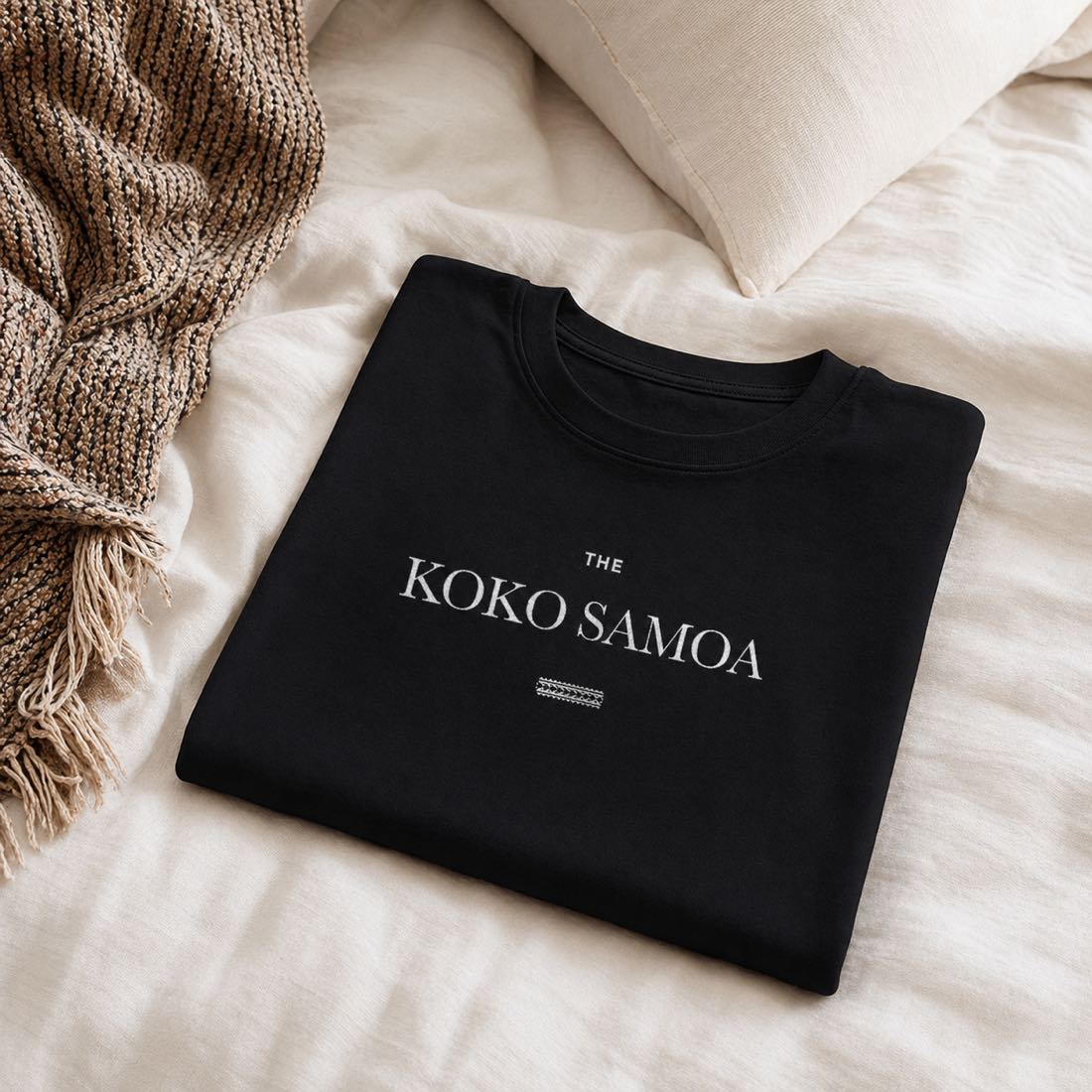 Black heavy unisex tee with the The Brand Classic print, The Koko Samoa