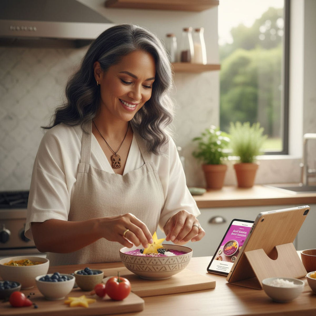 E-Book cover for Acai Samoa Bowl Recipes by The Koko Samoa, featuring vibrant images of colorful acai bowls on the cover.