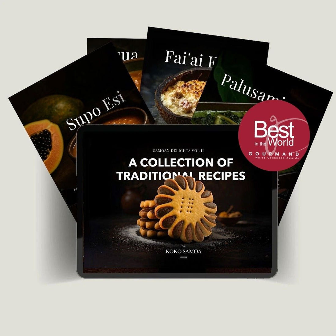 E-Book cover for Samoan Delights: Samoan Recipes Cookbook Vol 2 by The Koko Samoa, featuring traditional Samoan dishes.