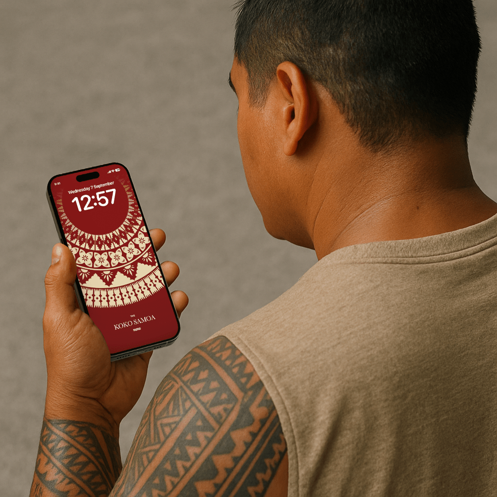 Fiji Red phone wallpaper by The Koko Samoa, featuring vibrant tropical patterns for mobile device backgrounds.