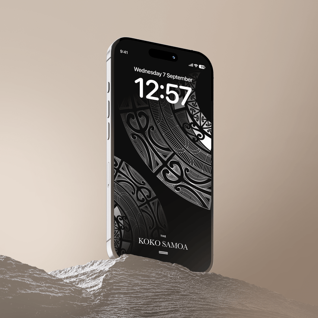 Māori-inspired phone wallpaper by The Koko Samoa featuring traditional patterns for AU, NZ, and USA phone screens