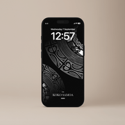 Māori-inspired phone wallpaper by The Koko Samoa featuring traditional patterns in vibrant colors for mobile devices.