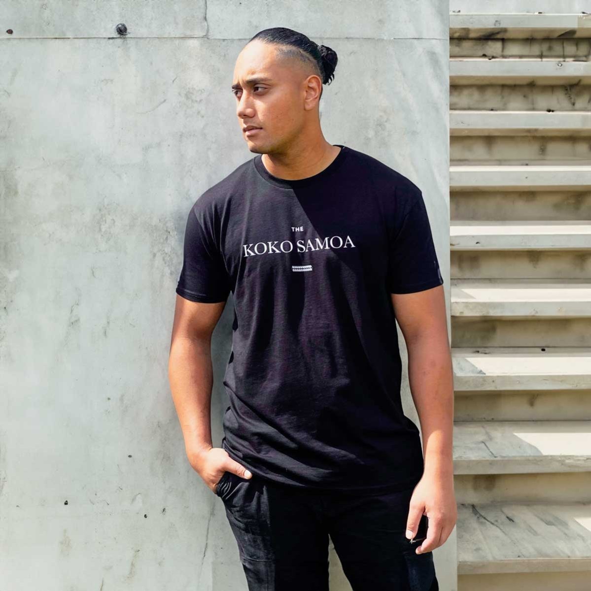 Black heavy unisex tee with the The Brand Classic print, The Koko Samoa