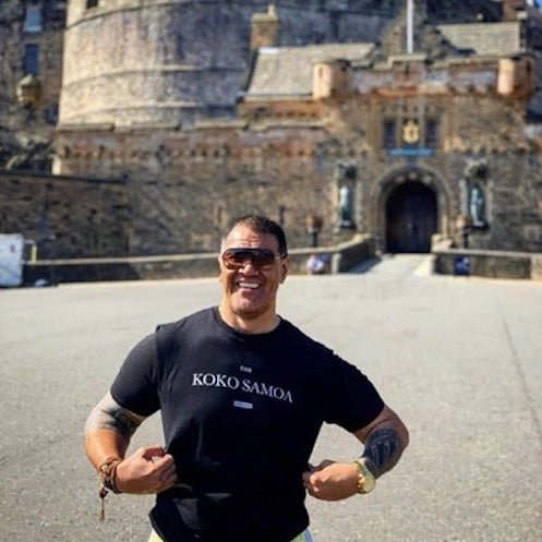 Black heavy unisex tee with the The Brand Classic print, The Koko Samoa