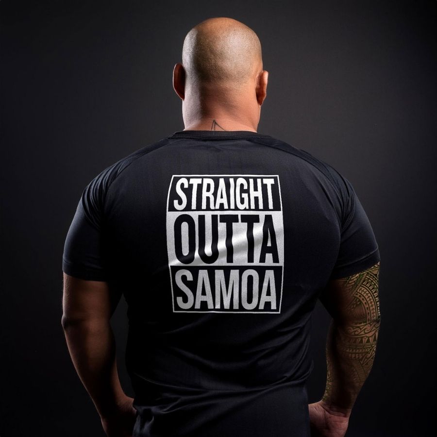 Black heavy unisex tee with the Straight Outta Samoa print, The Koko Samoa