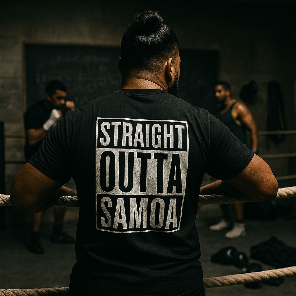 Black heavy unisex tee with the Straight Outta Samoa print, The Koko Samoa