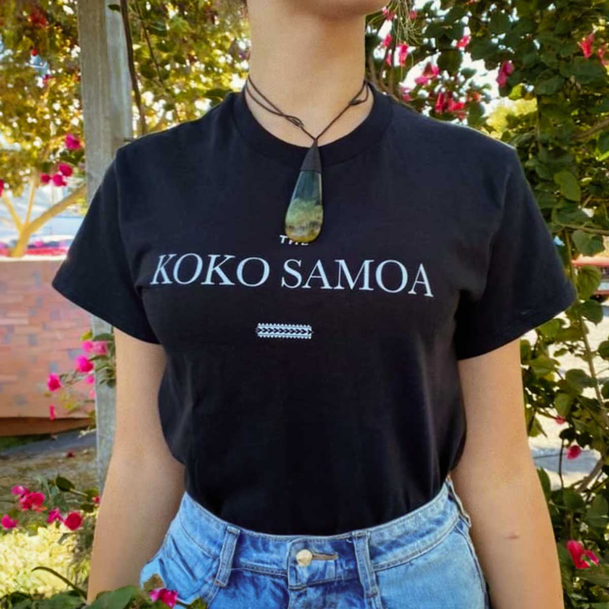 Black heavy unisex tee with the The Brand Classic print, The Koko Samoa