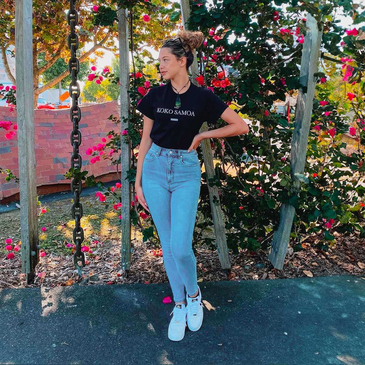 Black heavy unisex tee with the The Brand Classic print, The Koko Samoa