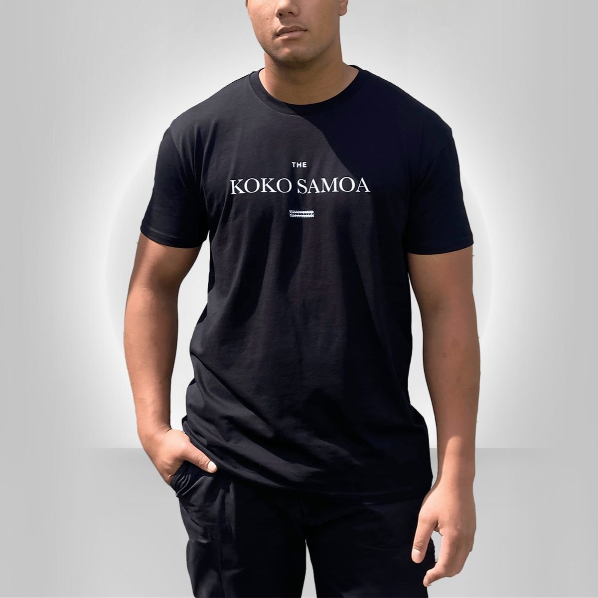 Black heavy unisex tee with the The Brand Classic print, The Koko Samoa