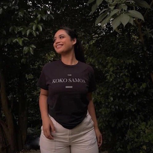 Black heavy unisex tee with the The Brand Classic print, The Koko Samoa