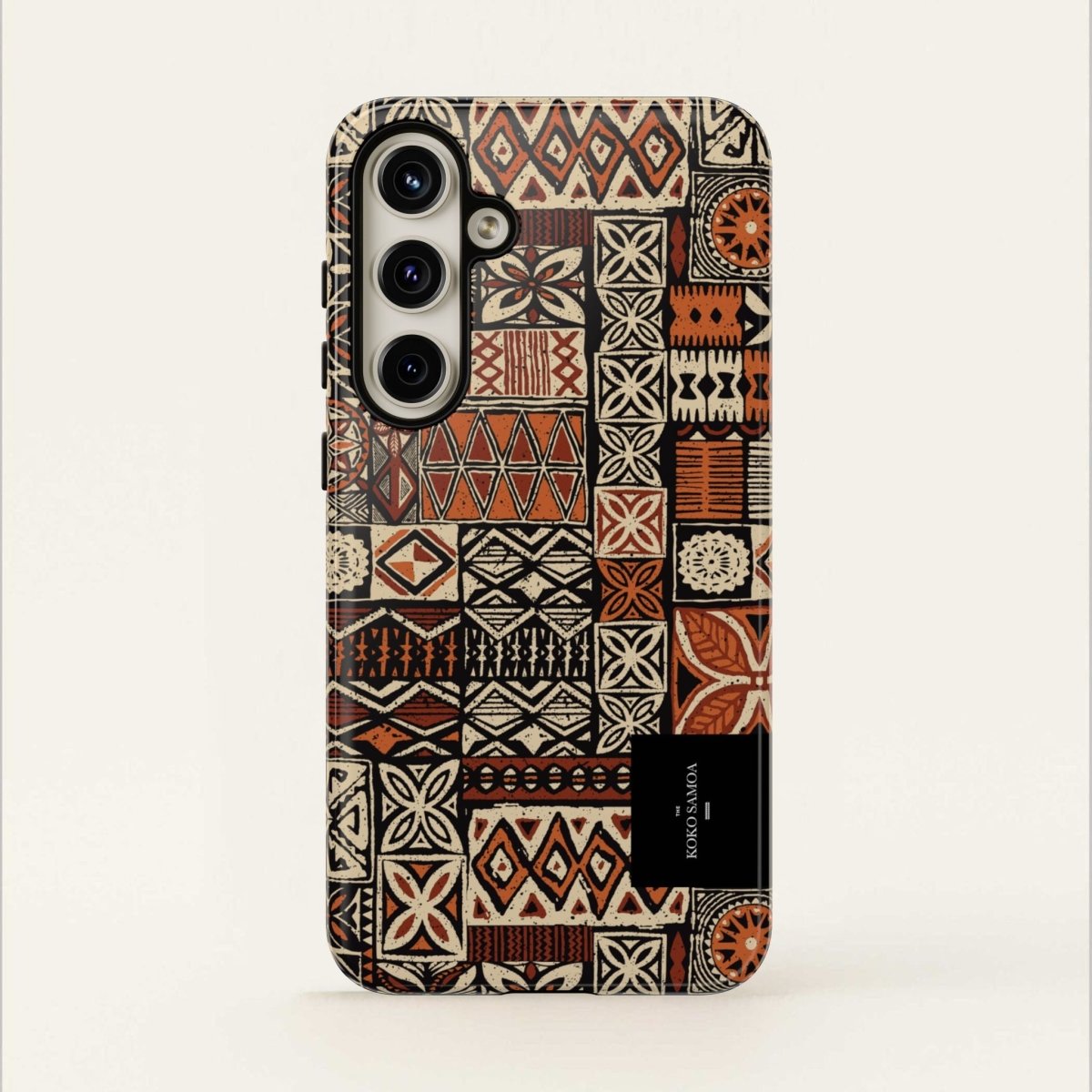 WOYC Tough Phone Case Elei design in Koko Samoa pattern, durable protection for smartphones, available in AU, NZ, and USA.