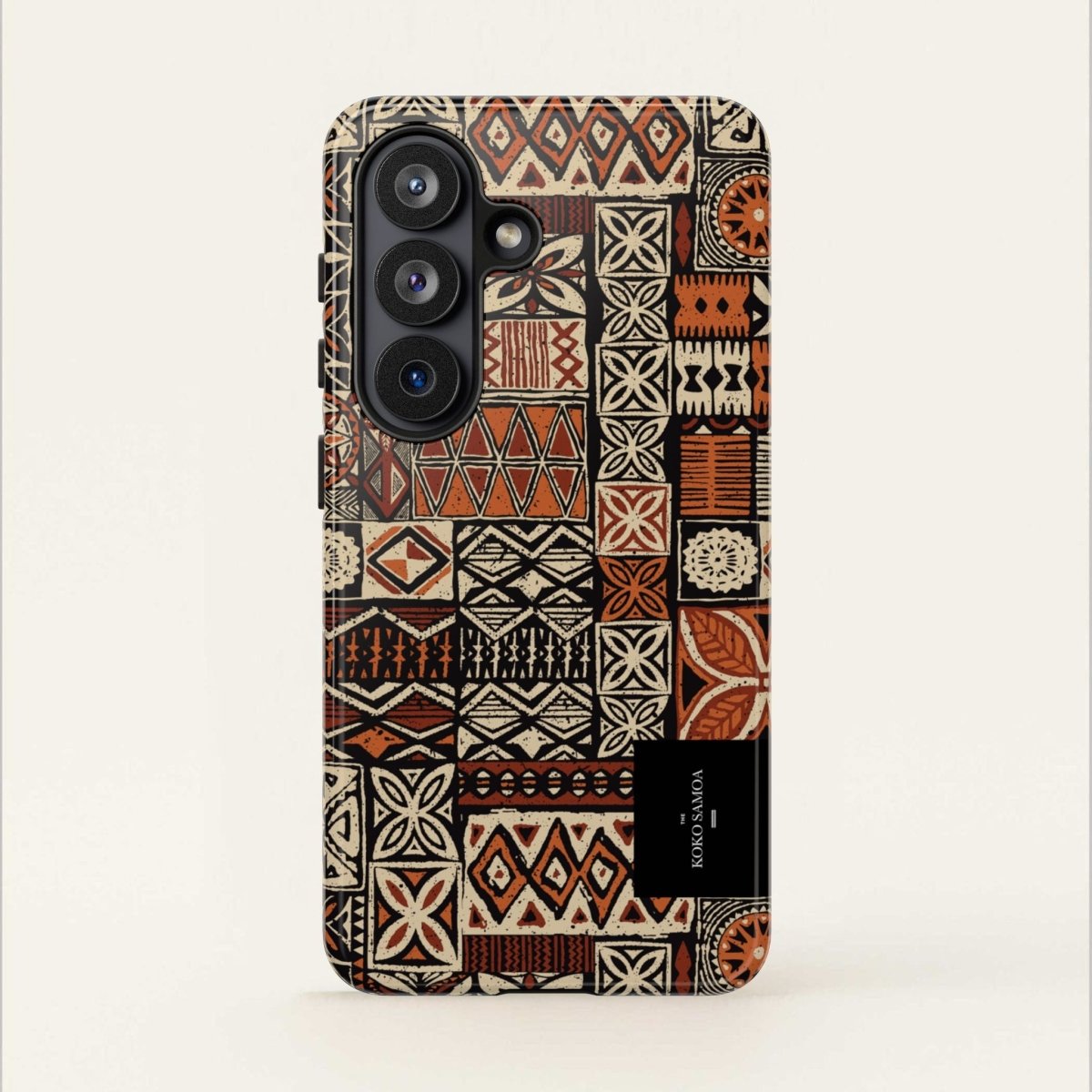 WOYC Tough Phone Case Elei in Koko Samoa design, durable protective cover for smartphones with vibrant Polynesian print.